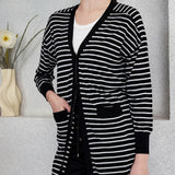 Patcute  BC-37 Excellent Quality Women's Clothing Wholesale of Linen and Silk Long Knitted Cardigans with Striped Ladies Clothes