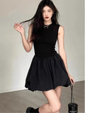 Patcute French Black Tank Top Sleeveless Dress Children's Summer 2024 New Style Elegant And Luxury Fluffy Short Skirt