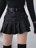 Patcute High Waist Mall Goth Skirts Y2K Black Denim Shorts Skirt Punk Style E-girl Summer Outfits Jean Pleated Skirt Gothic Grunge