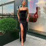 Patcute  Summer Women Elegant Sexy Spaghetti Strap Skims Long Dress Y2k Sleeveless Solid Skinny Slit Dress Bodycon Evening Dresses