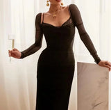 Patcute   Winter Black Formal Occasion Dresses Elegant and Beautiful Long Sleeve Bodycon Party Evening Dresses Long Vestidos