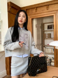 Patcute Autumn  New Korean Preppy Style Sweet 3 Piece Set Women Y2k Bow Embroider Sweater + Striped Polo Shirt  + High Waist Mini Skirt