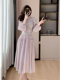 Patcute  French Women Designer Fashion Organza Stand Collar Party Dress Luxury Spring Diamonds Tassel Ruffles Puff Sleeve Slim Midi Dress