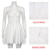 Patcute   Lace Up Ruffle Backless Sexy Dresses Women  Robes Elegant Evening Party Dress Bodycon Mini Summer Dress Vestidos