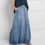 Patcute Oversize Bohemian Denim Maxi Skirts for Women 2022 Cotton Loose Summer Falda Lady 5XL Boho Vintage Long Jean Skirt