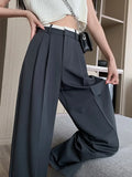 Patcute  High Waist Black Suit Wide Leg Women's Full Pants Spring Summer Female Elegant Minimalism Straight Loose Trousers