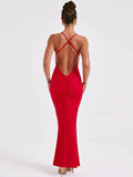 Patcute  Spaghetti Strap Backless Sexy Maxi Dress For Women Fashion Summer New Sleeveless Bodycon Club Party Long Dress Elegant