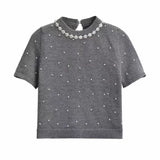 Patcute Spring/Summer New Women's Fashion and Elegance Versatile Artificial Pearl Knitted Sweater