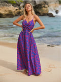 Patcute  Floral Print Knotted Maxi Dress For Women Sexy V-neck Back Tie Holiday Beach A-line Dress Summer Female Sundress