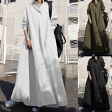 Patcute  Spring And Summer Oversize Long Shirt Dress Retro Long Sleeve Casual Cotton Dress Maxi Dress Petite Length