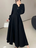 Patcute  Spring Elegant Women Fashion New Casual Black Dress Vintage A-Line Solid Party Birthday Robe Female Chic Clothes Mujers