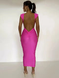 Patcute Sexy Backless Maxi Dress For Women Gown Summer Round Neck Sleeveless Night Club Party Long Dress Clubwear Vestido