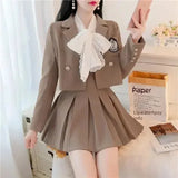 Patcute  Suit Female JK Suit Jacket Pleated Skirt Spring and Autumn Dress Professional Dress Temperament Goddess Fan Two-Piece Suit