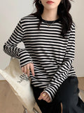 Patcute Korea Cotton T Shirt Women Autumn T-Shirt Woman Casual Top Tee Female Green Black Striped Long Sleeve Tshirt Basic Winter