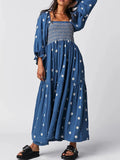 Patcute  GypsyLady Floral Embroidery Maxi Dress Spring Autumn Long Sleeve Loose Boho Women Ruffles Casual Holiday Tiered Ladies Dresses