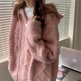 Patcute  Korean Knit Cardigan Hooded Women Fashion Winter Casual Loose Zipper Thick Sweater All Match Female Streetwear Coats New