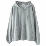 Patcute  Grey Sweatshirt Hooded Casual Cotton Cardigan Sweatshirts Gray Women Clothes Solid Zipper Hoodies W/Long Sleeves