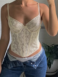 Patcute Sexy Women Skinny Backless Bustiers Vintage Floral Lace Corsets Tops Y2K Aesthetic Fairycore Retro Women 90s Camis