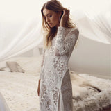 Patcute  Summer Women Long Party Dress Vintage Long Sleeve Floor Length Sexy Backless White Lace Maxi Dress  sexy