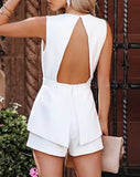 Patcute  Summer Solid Plunge Cutout Back Sleeveless Romper Elegant White Playsuit Fashion Korean Daily Party Club Outfit Jumpsuit Woman