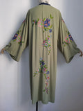 Patcute Long Boho Cardigan Light Green Floral Embroidery Beach Bikini Cover Up Kaftan Kimono Robe Summer Loose Women Blouses