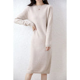 Patcute  Cashmere Sweater Knitted Dresses 100% Merino Wool Women's Winter Female Elegant Pullovers Dress Autumn Casual Long Sleeve Skirts