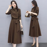 Patcute  Long Sleeves Dresses Spring Autumn Solid Color Fashion Dress Women's Midi Elegant Loose Ladies  Casual Dressed Luxury Korean