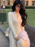 Patcute Elegant Slim Knitted Dress Women Autumn Winter Trend Long Sleeve O-Neck Evening Wedding Party Fashion Female Mermaid Veatidos