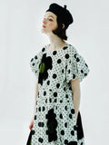 IMAKOKONI original design round neck pullover flower print polka dot short-sleeved dress summer women's wear