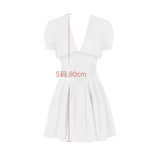 Patcute  Suninheart Summer White Puff Sleeve Dress Mini A Line Dollar Collar Party Holiday Dress Casual Short Sleeve Women's Dress