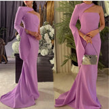 Patcute Fairytale Vintage Long Crepe Mermaid Evening Dresses With Sleeve Sheath Sweep Train Prom Dress Robe de soirée for Women