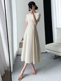 Patcute  Summer New Elegant Midi Dress For Women Solid Femme Fashion A Line Lady Party Clothing Vestidos