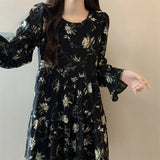 Patcute ZOMRY 2024 High Quality Korean Style Floral Dress Women's Casual Elegant Long Sleeve Ruffle Mini Dresses Loose Large Size S-4XL