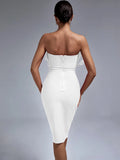 Patcute  White Bandage Dress Women Feather Party Dress Bodycon Elegant Midi Sexy Strapless Evening Birthday Club Outfits Summer