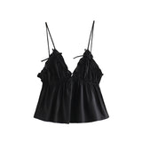 Patcute  TRAF-Women's Ruffled Front Tied Tank Tops, Bow,V Neck, Thin Straps, Female Camis, Backless Sexy Fashion