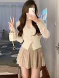 Patcute Autumn Women French Long Sleeve Cardigan + High Waist Mini Skirt Korean Fashion Suits Elegant Office Lady 2 Piece Dress Set