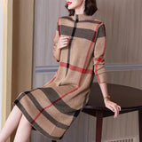 Patcute  Winter Women's Wool Knitted Dress Striped Half High Collar Vintage Fashion Thick Sweater Style Female Clothing