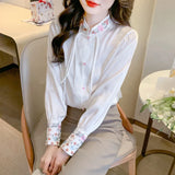 Patcute  Chiffon Embroidery Women's Shirt Spring/Summer Loose Chinese Style Blouses Fashion Clothing Long Sleeves Women Top