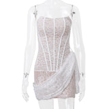 Patcute White Lace Strapless Sexy Dress For Women  Robes Elegant Evening Party Dress Bodycon Mini Summer Dress Vestidos