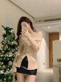 Patcute Winter Red Casual Knitted Sweater Woman Slim Korean Style Elegant Tops Office Lady Long Sleeve Fashion Pullover Design