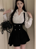 Patcute  Y2K 3 Piece Set Women Cropped Coat + Long Sleeve Shirt + High Waist Halter Ruffles Mini Dress Korean Chic Fashion Sexy Outfits