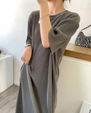 Patcute  Loose solid color round neck dress female  Korean version mid-length bottoming skirt lazy T-shirt long skirt tongqin