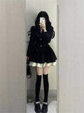 Patcute French Advanced Sense of Temperament Black Suit Dress Female Spring Waist Slimming Princess Pommel Skirt