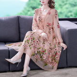 Patcute New 2024 Women's Summer Runway Embroidered Long Dress Ladies V-neck Lantern Sleeve Mesh Vintage Party Dress