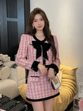 Patcute 2024 autumn winter Small Fragrance Tweed Two Piece Set Women Short Jacket Coat + Skirt Suits Korean 2 Piece Sets Women Outfit