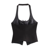 Patcute  Winter New Product Women's Fashion Sexy Bow Tie Hanging Neck Collar Open Back Top Tank Top Sling