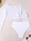 Patcute  Summer Women Triangle Three-Piece Suit Sexy High Waisted Bikini Set Bandage Push-Up Swimsuit Bathing Long Sleeve Beach Holiday