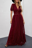 Patcute  Elegant V-neck Lace Maxi Formal Evening Dress