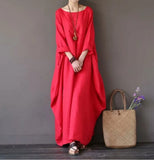 Patcute 5 Solid Candy Colors Womens O Neck Mid Sleeve Kaftan Maxi Dress Summer Autumn Cotton Linen Loose Dresses