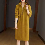 Patcute Fashion Stand Collar Zipper Solid Color Casual Dresses Women's Clothing 2023 Autumn Winter Loose Knitted Commuter Midi Dress